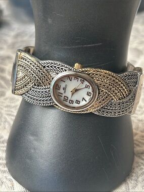 Denacci Two-Tone Braided Bracelet Watch - Silver & Gold New Battery